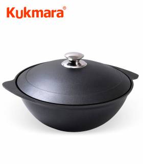 Kazan Wok mit Antihaftbeschichtung und Deckel Aluguss Schwarz 7 L, Kukmara