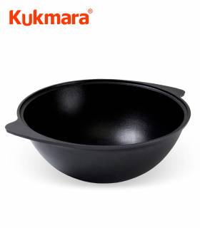 Kazan Wok mit Antihaftbeschichtung und Deckel Aluguss Schwarz 7 L, Kukmara