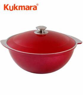 Kazan Wok Asia Dekorative Außenbeschichtung Aluguss 7 L Weinrot, Kukmara