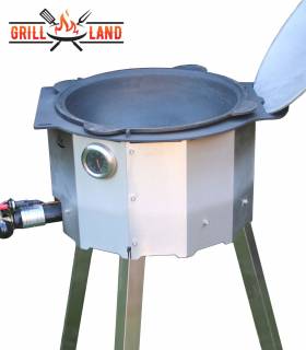 SET Feuerofen Utschak mit Hockerkocher 10,5 kW und Kazan Usbekisch 12 Liter aus Gusseisen mit Aludeckel, Boden flach