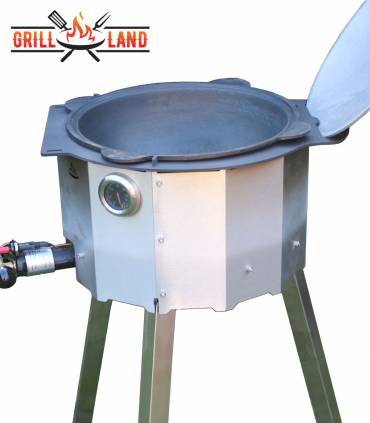 SET Feuerofen Utschak mit Hockerkocher 10,5 kW und Kazan Usbekisch 12 Liter aus Gusseisen mit Aludeckel, Boden flach