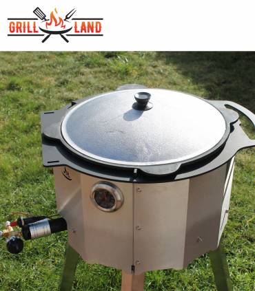 SET Feuerofen Utschak mit Hockerkocher 10,5 kW und Kazan Usbekisch 12 Liter aus Gusseisen mit Aludeckel, Boden flach