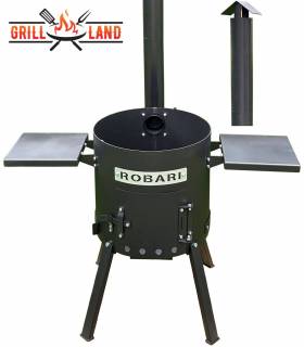 Feuerofen Utschak/Utchak Robari mit Schornstein und 2 Ablagen für Kazan 12 - 15 Liter, Feldküche, Feuertonne für Feuerplatte