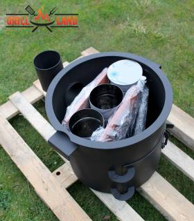Premium Feuerofen/Utschak, Edelstahl-Schornstein, 2 Holz-Ablagen, Durchmesser 40 cm für Kazan 12 – 17L "Grill-Land", Stahl 3 mm