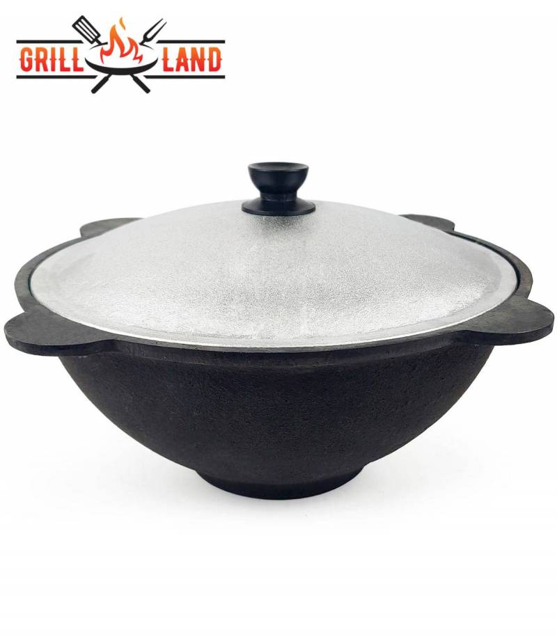 Kazan Usbekisch Asien 10 Liter aus Gusseisen, Aludeckel, Boden flach
