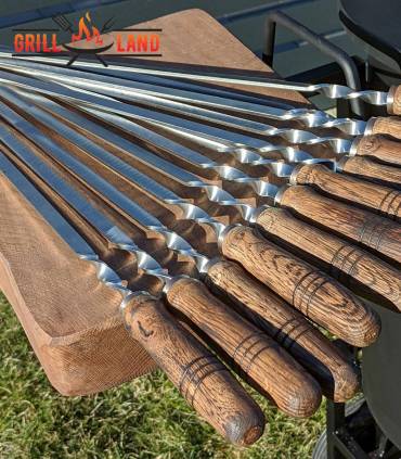 Hochwertige Edelstahlspieße mit Holzgriff – 10 mm Breite, 3 mm Dicke, 65 cm Gesamtlänge, 45 cm Arbeitslänge