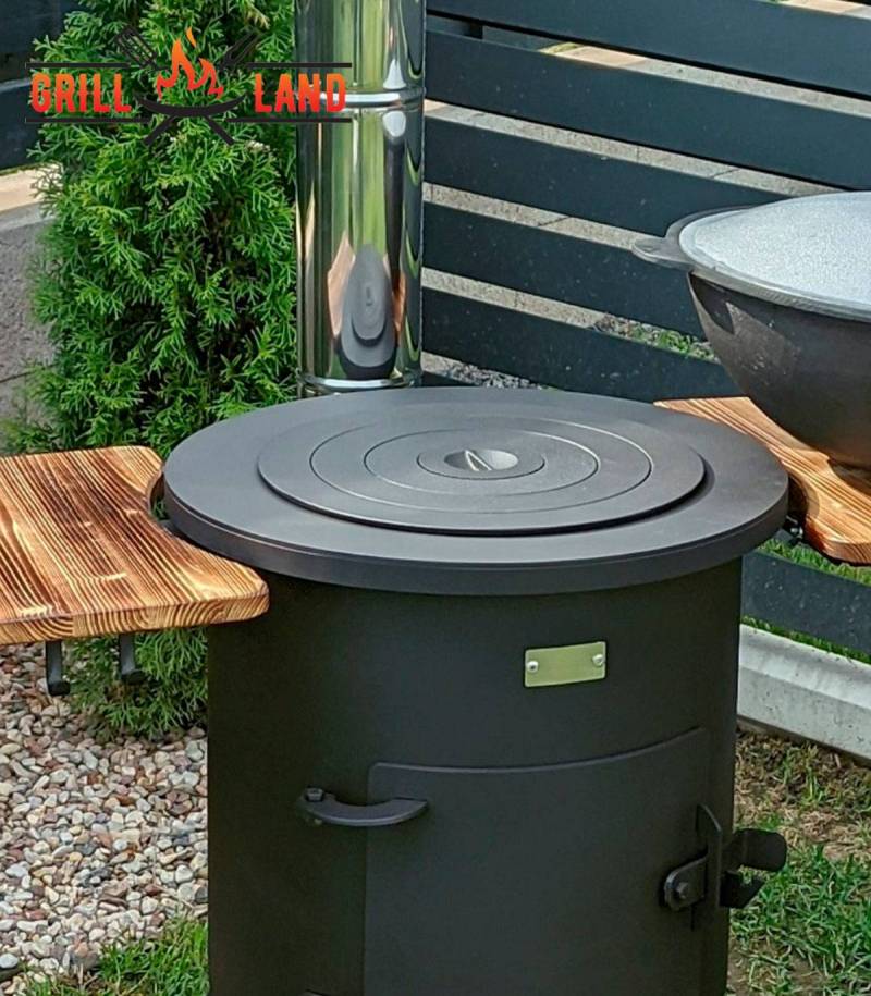 Grill-Land Stahl-Kochplatte mit gusseisernem Ringeinsatz – für Feuerofen/Utschak