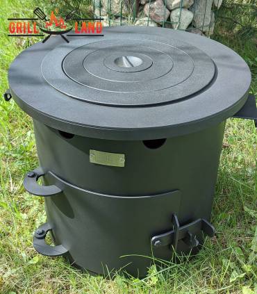 Grill-Land Stahl-Kochplatte mit gusseisernem Ringeinsatz – für Feuerofen/Utschak