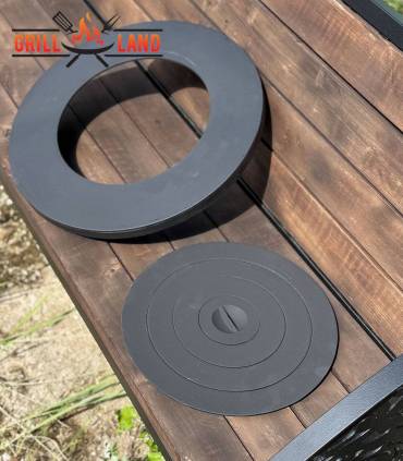 Grill-Land Stahl-Kochplatte mit gusseisernem Ringeinsatz – für Feuerofen/Utschak