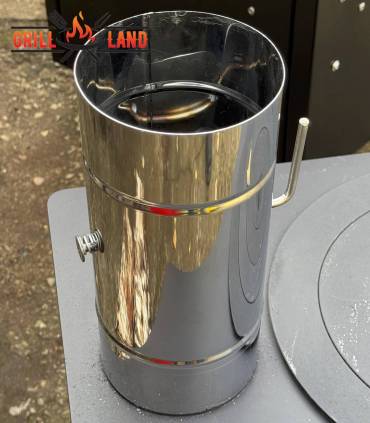 Ein Stück Schornsteinrohr Ø 11,6 cm, Länge 25 cm, aus Edelstahl mit Innenventil