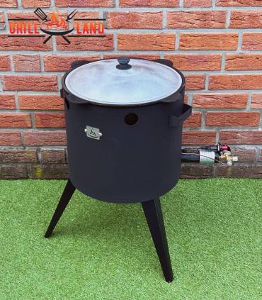 SET Gas-Feuerofen Utschak KOMFORT 37 cm, Stahl 3mm, mit 10L Kazan Usbekisch, aus Gusseisen mit Aludeckel, Boden rund