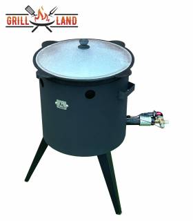 SET Gas-Feuerofen Utschak KOMFORT 37 cm, Stahl 3mm, mit 12L Kazan Usbekisch, aus Gusseisen mit Aludeckel, Boden rund