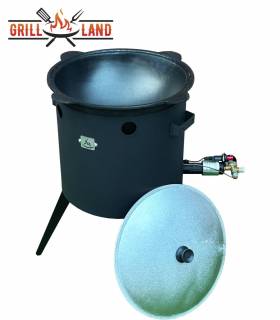 SET Gas-Feuerofen Utschak KOMFORT 37 cm, Stahl 3mm, mit 12L Kazan Usbekisch, aus Gusseisen mit Aludeckel, Boden flach