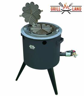 SET Gas-Feuerofen Utschak KOMFORT 37 cm, Stahl 3mm, mit Waffeleisen und Ofenringe aus Gusseisen