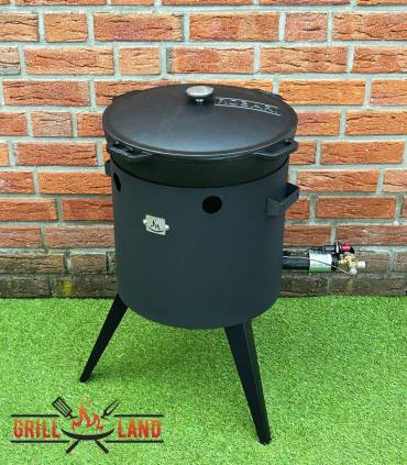 SET Gas-Feuerofen Utschak KOMFORT 37 cm, Stahl 3mm, mit 12 Liter Kazan Gusseisen Robari mit Deckel aus Gusseisen