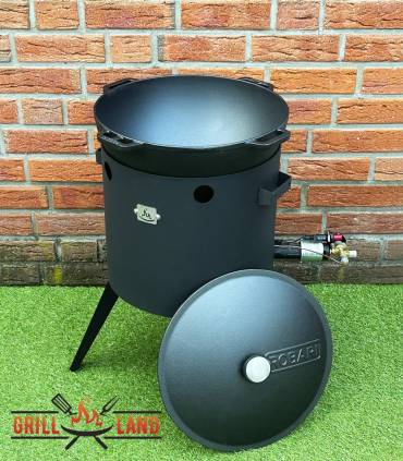 SET Gas-Feuerofen Utschak KOMFORT 37 cm, Stahl 3mm, mit 15 Liter Kazan Gusseisen Robari mit Deckel aus Gusseisen