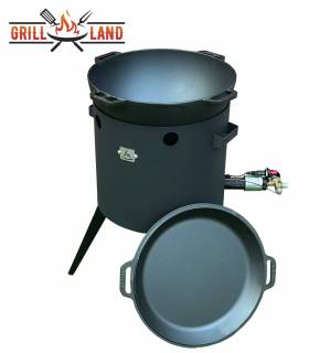 SET Gas-Feuerofen Utschak KOMFORT 37 cm, Stahl 3mm, mit 12 Liter Kazan Gusseisen Robari mit Pfannendeckel aus Gusseisen