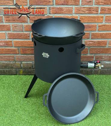 SET Gas-Feuerofen Utschak KOMFORT 37 cm, Stahl 3mm, mit 12 Liter Kazan Gusseisen Robari mit Pfannendeckel aus Gusseisen