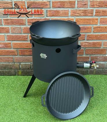 SET Gas-Feuerofen Utschak KOMFORT 37 cm, Stahl 3mm, mit 12 Liter Kazan Gusseisen Robari mit Grilldeckel aus Gusseisen