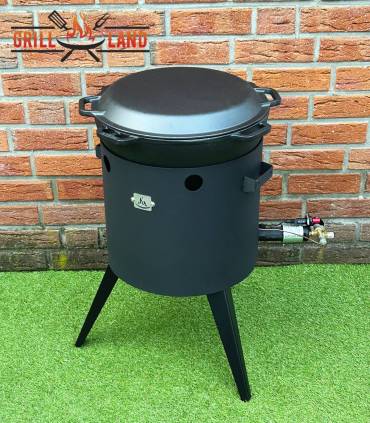 SET Gas-Feuerofen Utschak KOMFORT 37 cm, Stahl 3mm, mit 15 Liter Kazan Gusseisen Robari mit Grilldeckel aus Gusseisen