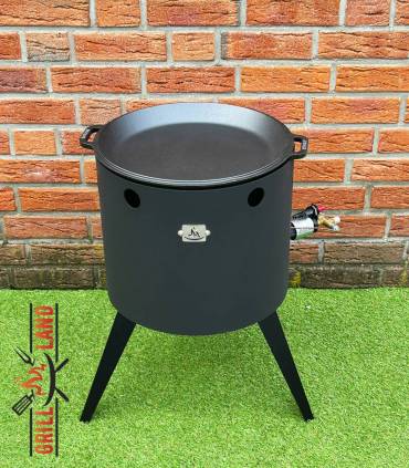 SET Gas-Feuerofen Utschak KOMFORT 40 cm, Stahl 3mm, mit Pfannendeckel aus Gusseisen