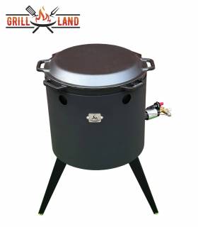 SET Gas-Feuerofen Utschak KOMFORT 40 cm, Stahl 3mm, mit 12 Liter Kazan Gusseisen Robari mit Pfannendeckel aus Gusseisen