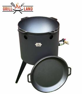 SET Gas-Feuerofen Utschak KOMFORT 40 cm, Stahl 3mm, mit 12 Liter Kazan Gusseisen Robari mit Pfannendeckel aus Gusseisen