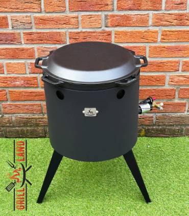 SET Gas-Feuerofen Utschak KOMFORT 40 cm, Stahl 3mm, mit 12 Liter Kazan Gusseisen Robari mit Grilldeckel aus Gusseisen