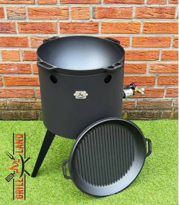 SET Gas-Feuerofen Utschak KOMFORT 40 cm, Stahl 3mm, mit 12 Liter Kazan Gusseisen Robari mit Grilldeckel aus Gusseisen