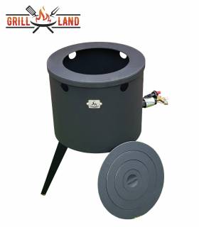 SET Gas-Feuerofen Utschak KOMFORT 40 cm, Stahl 3mm, mit Kochplatte Stahl mit gusseisernem Ringeinsatz