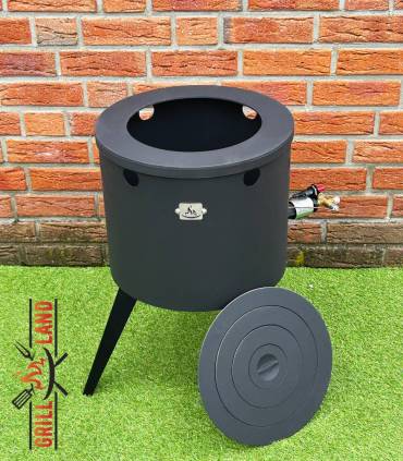 SET Gas-Feuerofen Utschak KOMFORT 40 cm, Stahl 3mm, mit Kochplatte Stahl mit gusseisernem Ringeinsatz