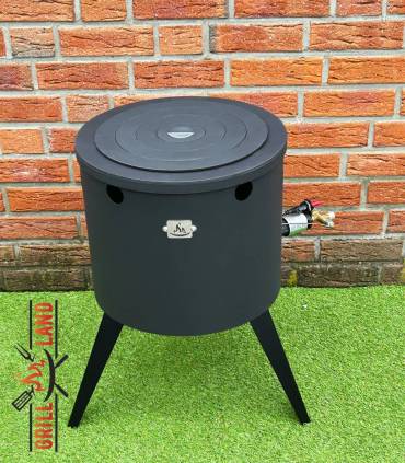 SET Gas-Feuerofen Utschak KOMFORT 40 cm, Stahl 3mm, mit Kochplatte Stahl mit gusseisernem Ringeinsatz