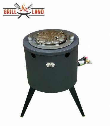 SET Gas-Feuerofen Utschak KOMFORT 40 cm, Stahl 3mm, mit Kochplatte Stahl mit gusseisernem Ringeinsatz und Waffeleisen