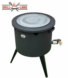 SET Gas-Feuerofen Utschak KOMFORT 45 cm, Stahl 3mm, mit Kochplatte Stahl mit gusseisernem Ringeinsatz