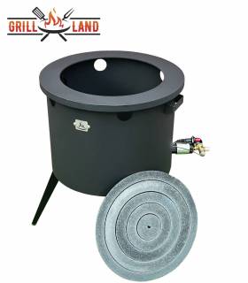 SET Gas-Feuerofen Utschak KOMFORT 45 cm, Stahl 3mm, mit Kochplatte Stahl mit gusseisernem Ringeinsatz